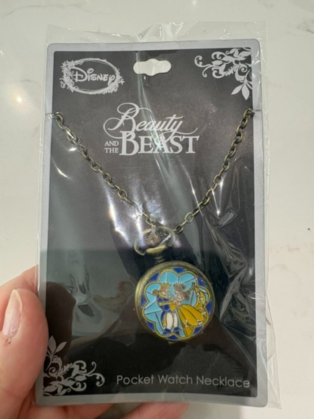 NWT Disney Beauty And The Beast Dancing Pocket Watch Necklace